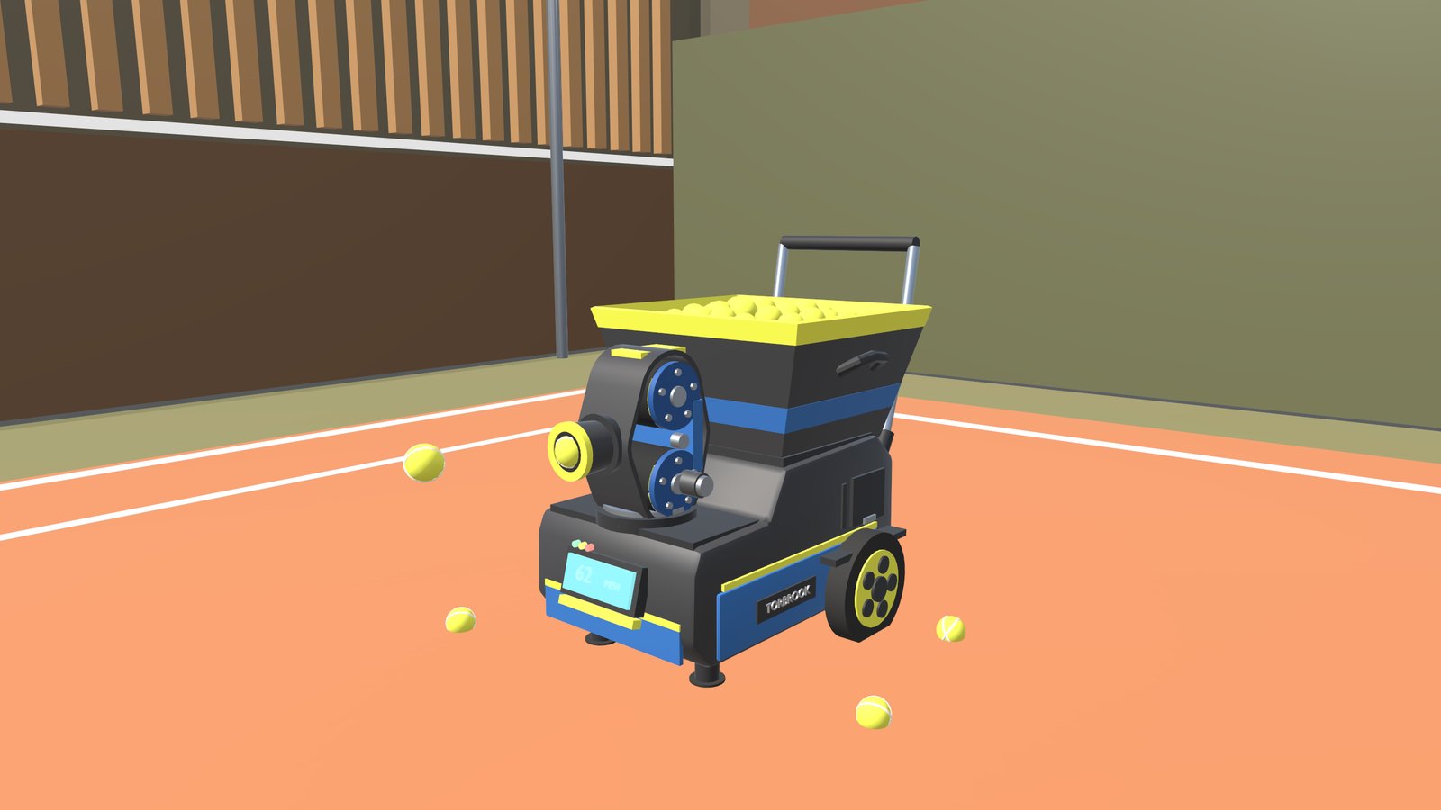 The ball machine on a clay court